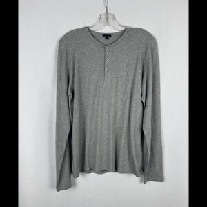 Patrick Assaraf Long Sleeve Henley Shirt Pima Cotton Heathered Grey Size L